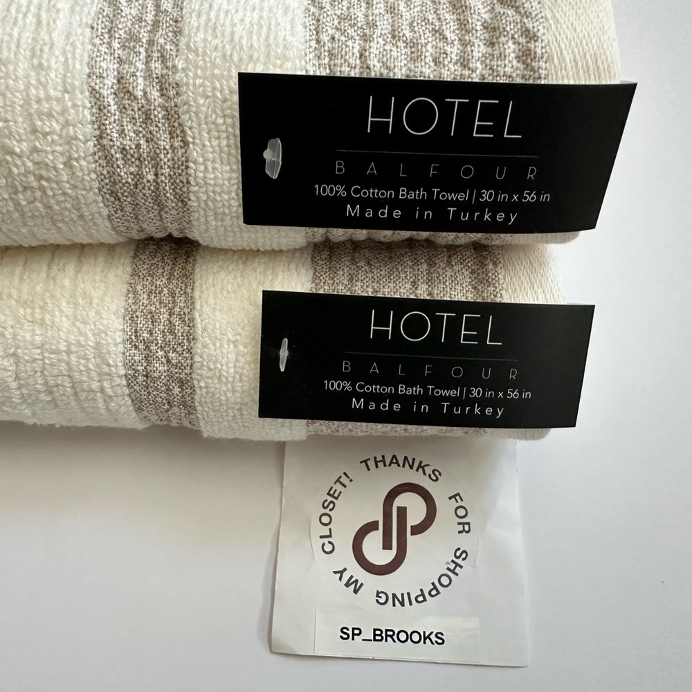 🎁6PC Hotel Balfour Bath Towel Set -CRMLTBG DUBLIN- Cotton- Cream & Heather Taupe - Picture 4 of 10